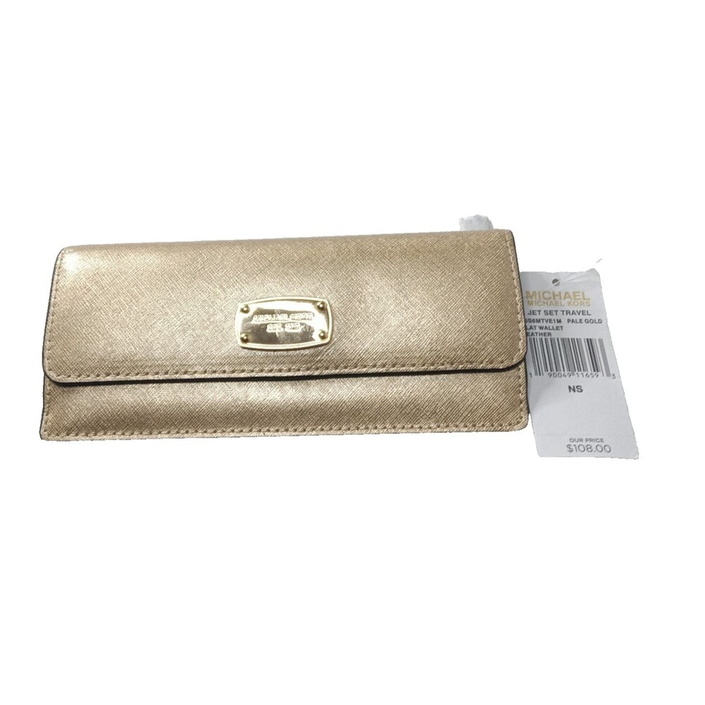 Michael Kors Jet Set Travel Flat Wallet ~Pale Gold Leather Retail $108